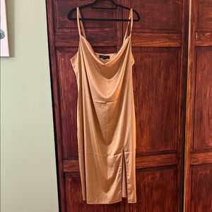 Forever 21 Satin Slip Midi Dress in Camel